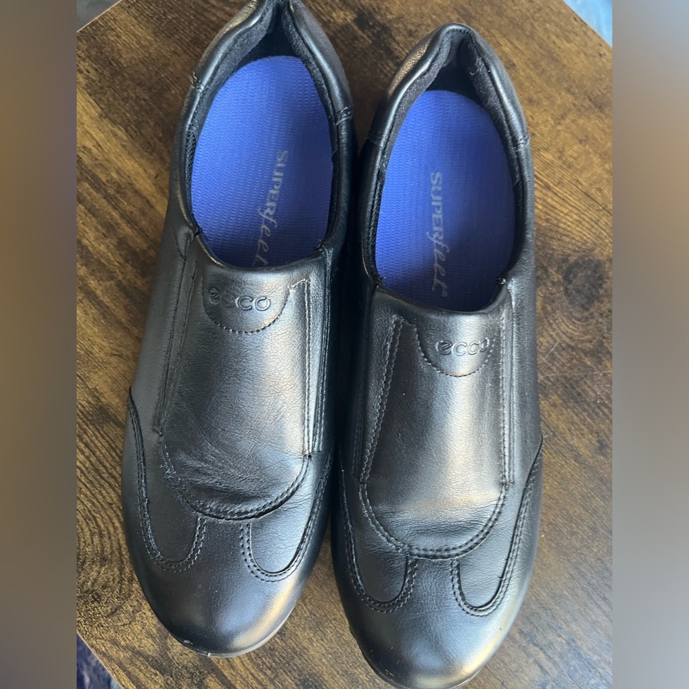 Ecco slip ons, size 38 or 7/7.5 US, black leather, very gently used, see pics